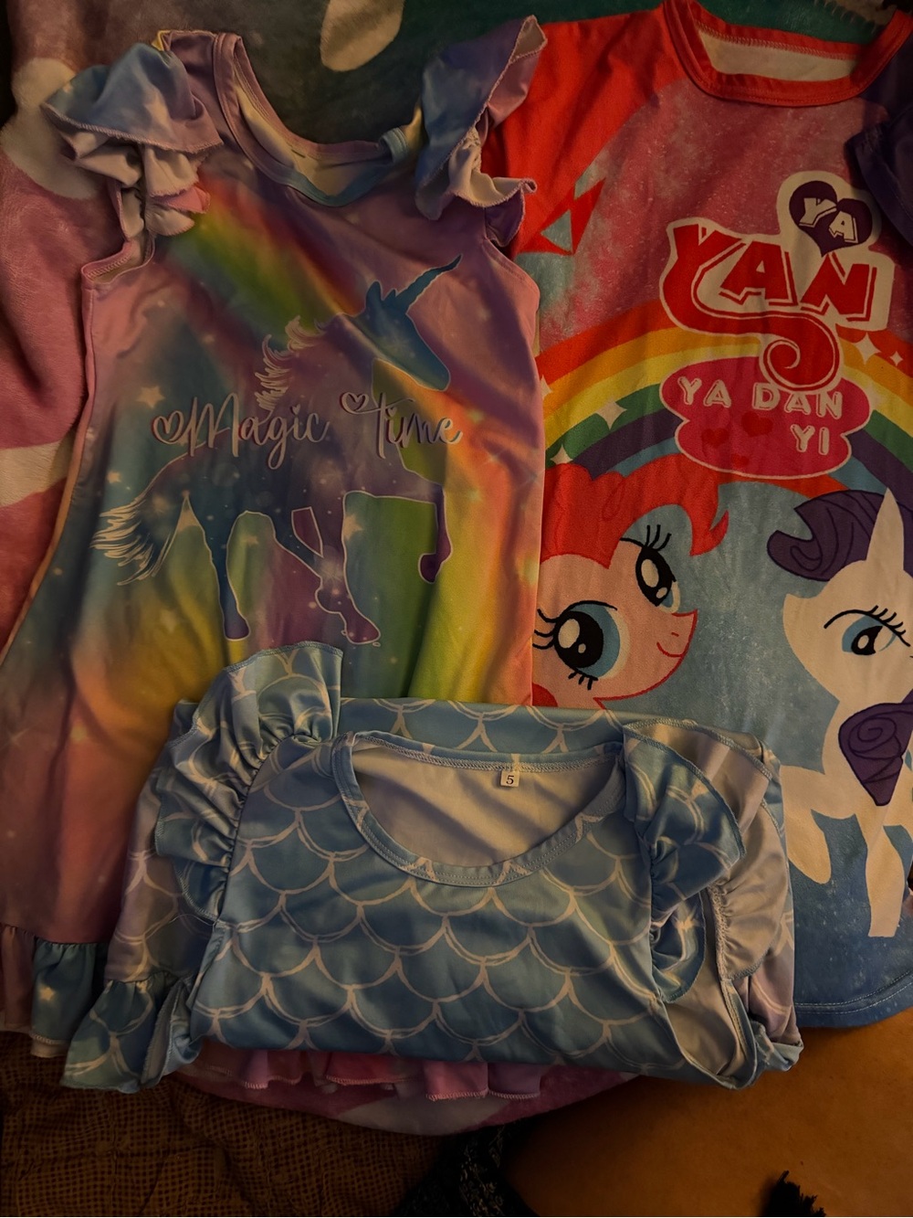 Amazon Kids Unicorn & Mermaid Pajama Nightgowns in Rainbow, Purple, Blue